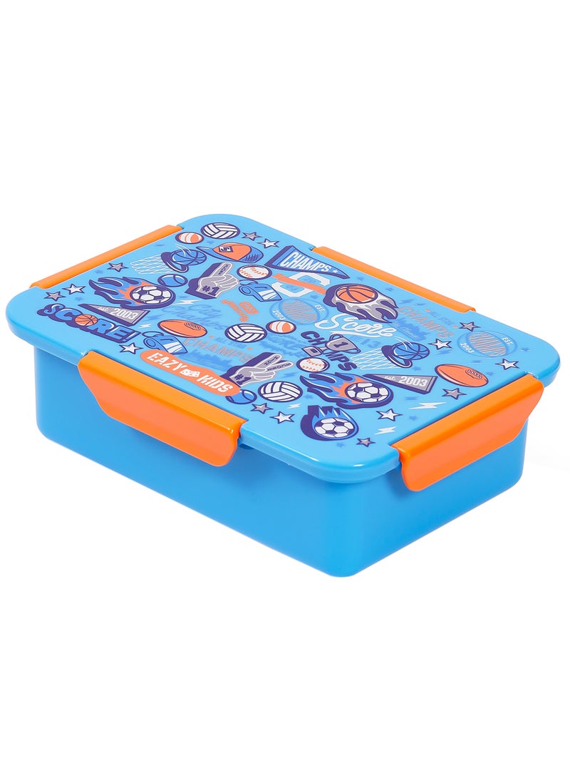 Eazy Kids 1, 2, 3, 4 Compartment Convertible Bento Lunch Box Soccer - Blue 850Ml - Image 1