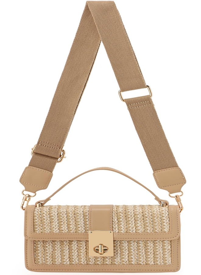 DEXMAY DM DEXMAY Straw Woven Crossbody Bags for Women-Top Handle Boho Beach Purses│Shoulder Clutch Handbags with Adjustable Wide Strap Beige/Oatmeal - Image 3