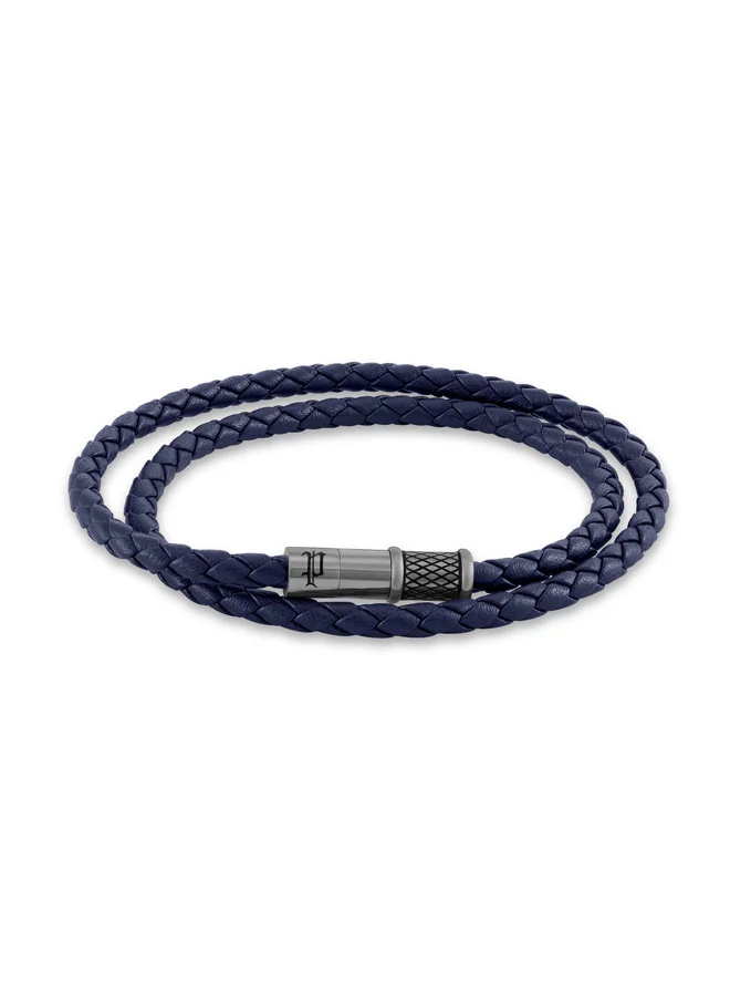 POLICE Echoloop Blue Braided Leather Bracelet for Men