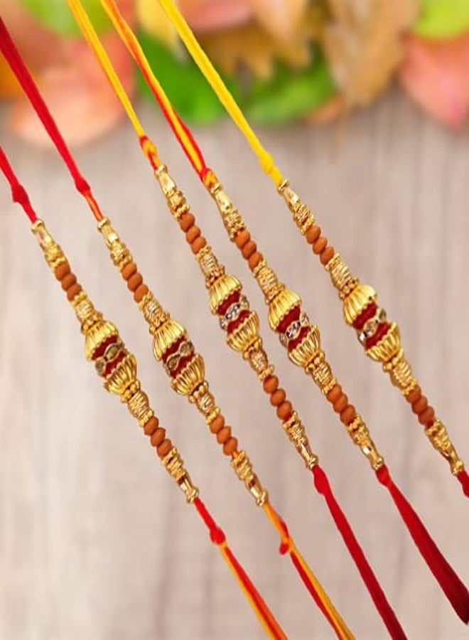 CRAFTOMANIC لؤلؤ فاخر تقليدي، Rudraksh Multi Designer Rakhi للأخ، Raksha Bandhan Rakhi مع Roli TilakPearl Rakhi للرجال والأولاد/مجموعة Dora Rakhi للأخ مع Roli Chawal - Image 2