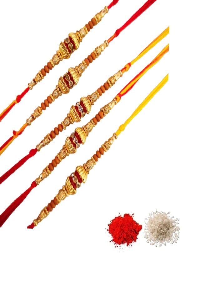 CRAFTOMANIC لؤلؤ فاخر تقليدي، Rudraksh Multi Designer Rakhi للأخ، Raksha Bandhan Rakhi مع Roli TilakPearl Rakhi للرجال والأولاد/مجموعة Dora Rakhi للأخ مع Roli Chawal - Image 1