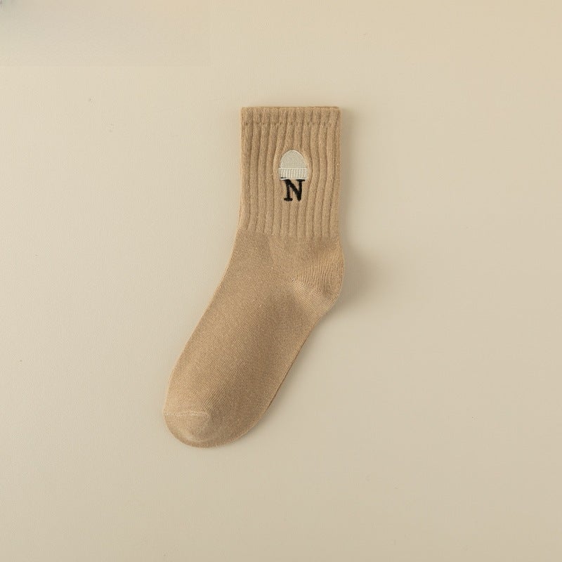 Korean Mid-Calf Cotton Socks Autumn rice white - Image 3