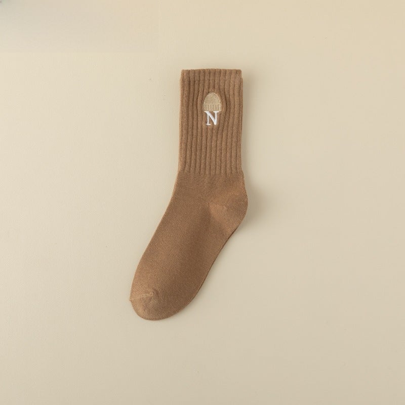 Korean Mid-Calf Cotton Socks Autumn rice white - Image 2