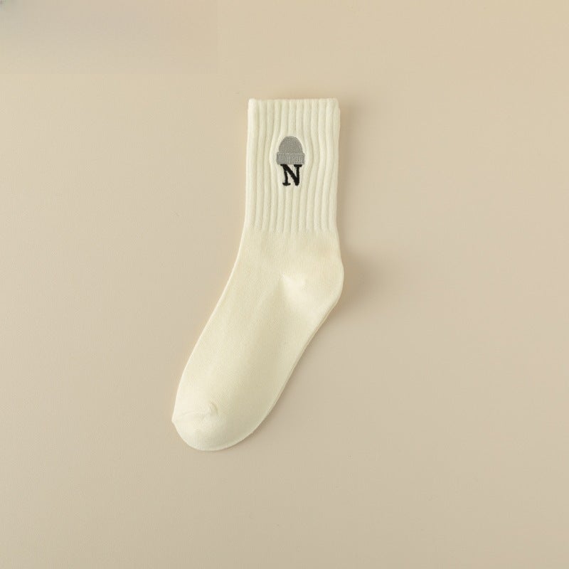 Korean Mid-Calf Cotton Socks Autumn rice white - Image 1