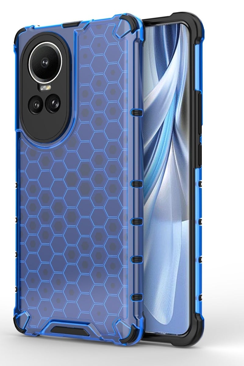 جراب حماية بتصميم خلية النحل، مقاوم للصدمات مع حماية للكاميرا متوافق معOppo Reno 10 / Reno 10 Pro (ازرق) - Image 1