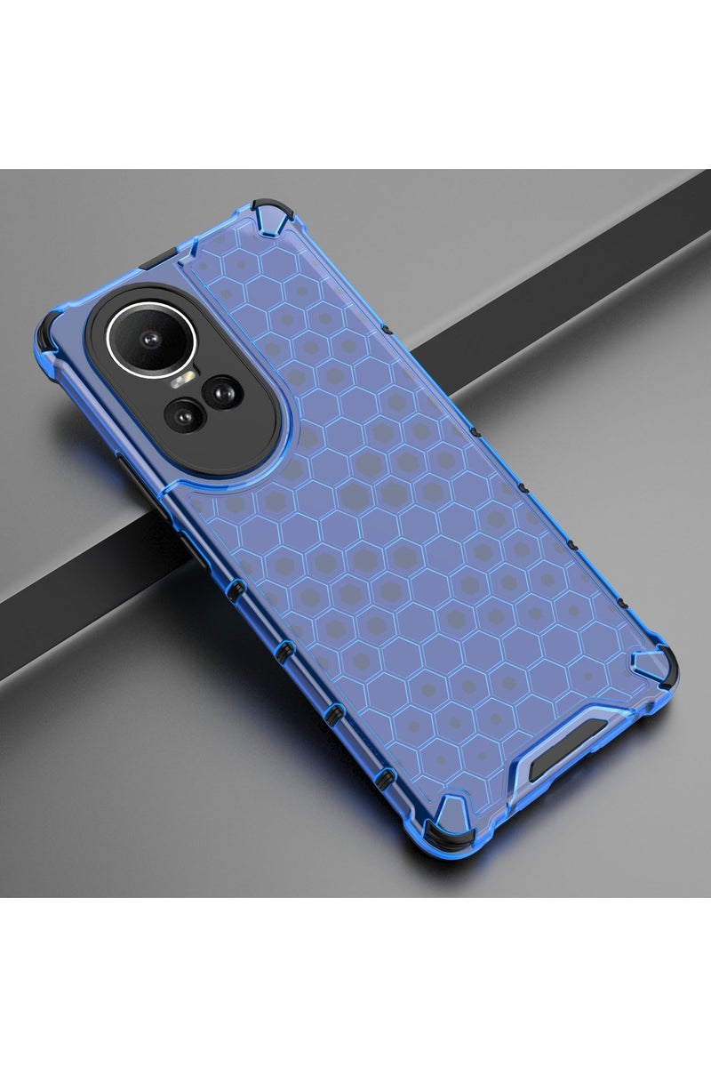 جراب حماية بتصميم خلية النحل، مقاوم للصدمات مع حماية للكاميرا متوافق معOppo Reno 10 / Reno 10 Pro (ازرق) - Image 2