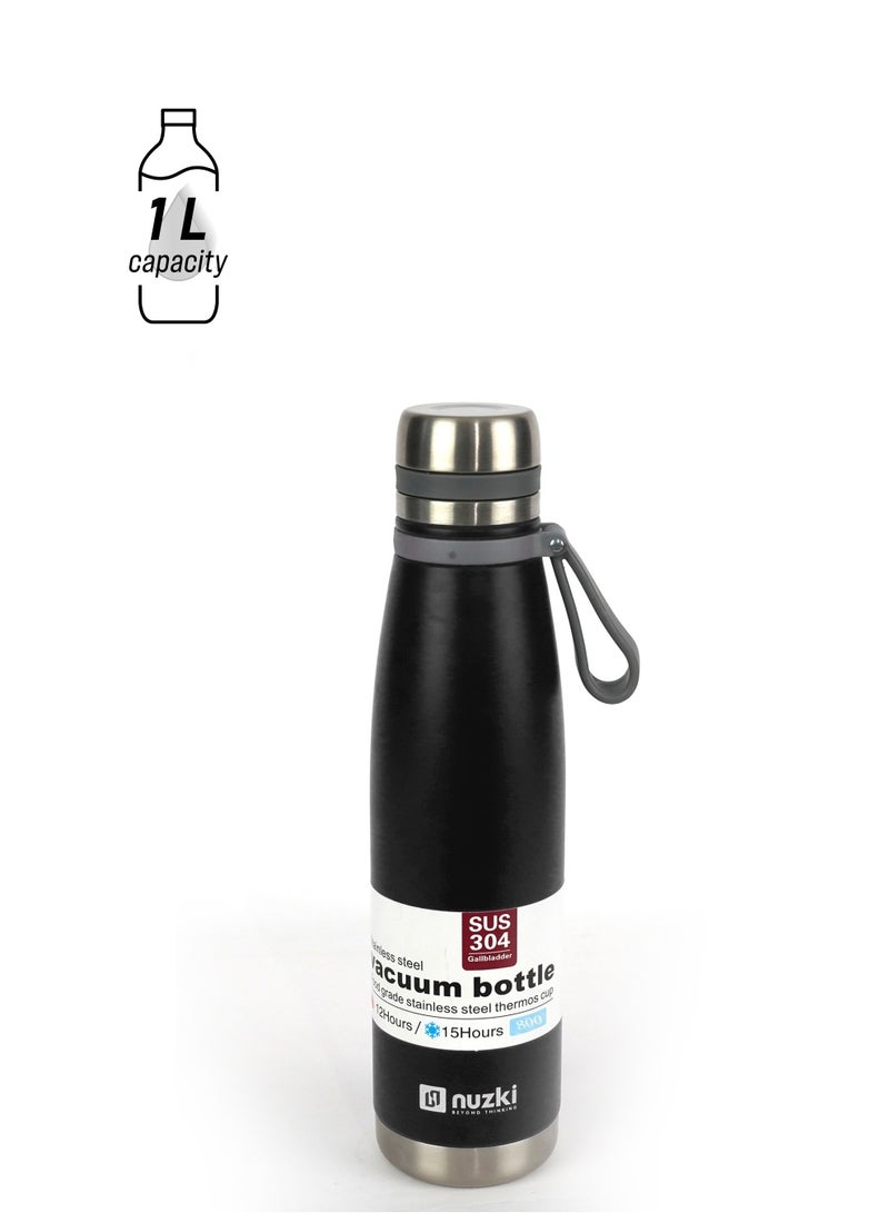 نوزكي قارورة معزولة بالفراغ من الفولاذ المقاوم للصدأ من Nuzki، مقاومة للتسرب، مج حراري مزدوج الجدار خالٍ من مادة BPA، زجاجة مياه رياضية سعة 1 لتر، زجاجة مياه للسفر للمشروبات الساخنة أو الباردة - Image 1