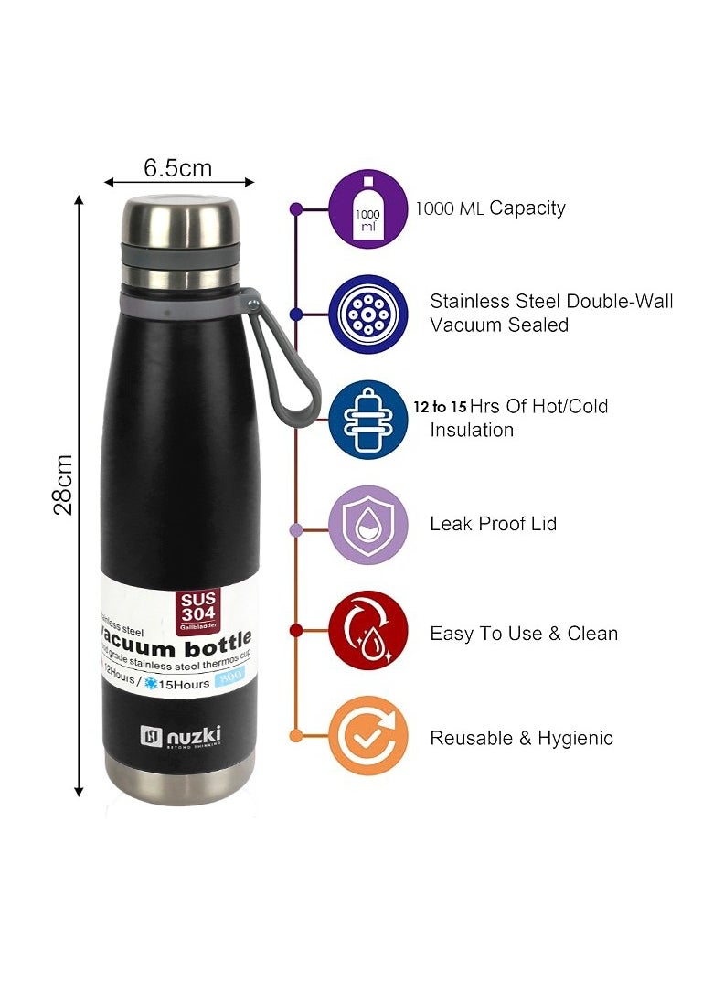 nuzki - Nuzki Stainless Steel Vacuum Insulated Flask, Leak-proof, BPA-free Double Walled Thermal Mug for, 1 -Liter Sports Water Bottle, Travel Water Bottle for Hot or Cold Drink - Image 1