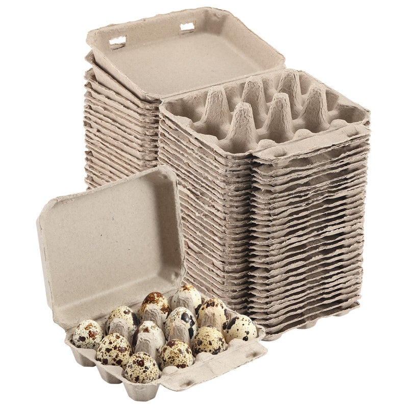 LayHyand 30 Pcs Quail Egg Cartons, Dozen Egg Box, 3x4 Blank Natural Color Pulp Paper Eggs Container, Egg Holder Reusable for 12 Count Quail Egg Carton Storage Strong Tray for Refrigerator - Image 1