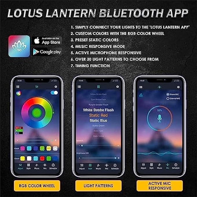 NALACAL مجموعة إضاءة نيون تحتية مقاومة للماء من 4 قطع مزودة بتطبيق للتحكم عن بعد لاسلكي، أضواء تحتية خارجية لعجلات السيارات، أضواء تحتية للسيارات الرياضية متعددة الاستخدامات والشاحنات والدراجات النارية - Image 2