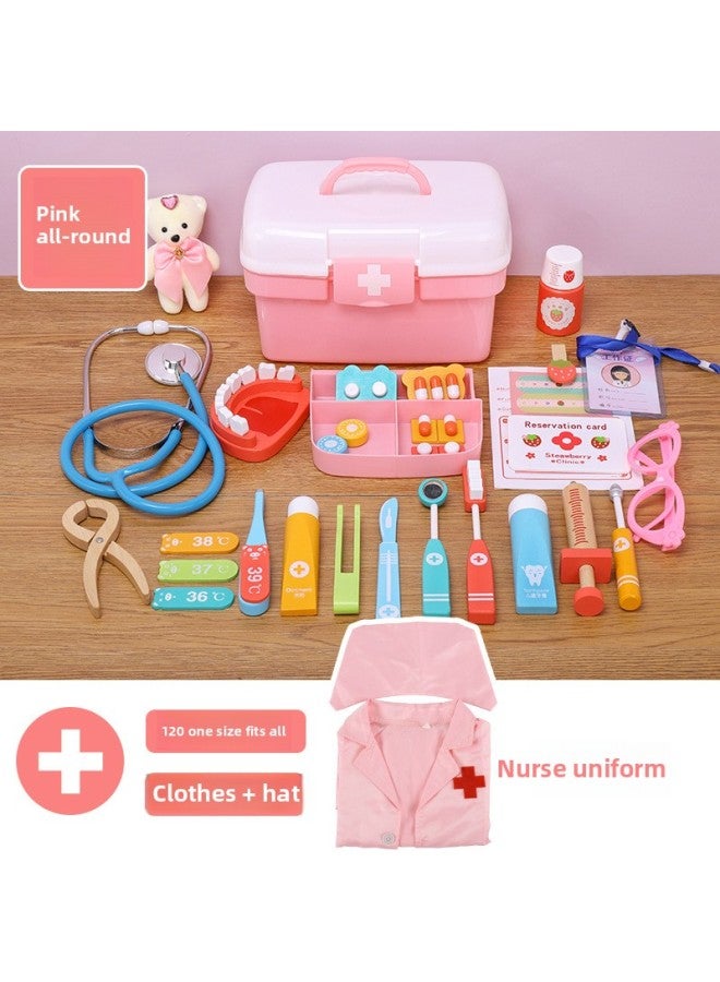 Children's Simulation Play House Doctor Toy Set Baby Injection Dental Medicine Box Children's Interactive Puzzle Game-Color:【Package 7】 Pink All-Round + Nurse Clothing - Image 1