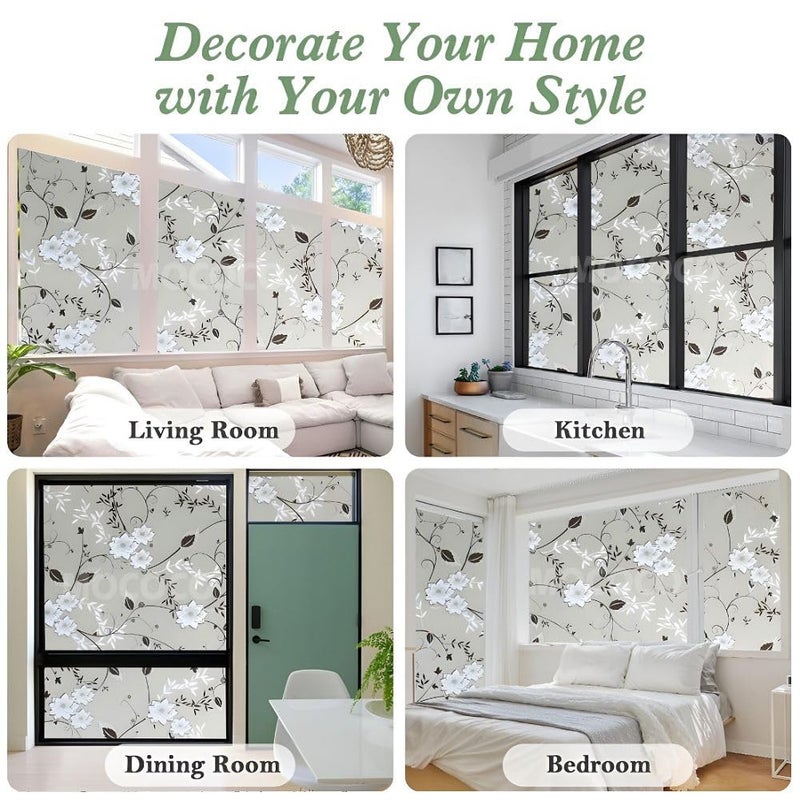 MOCOCO Premium Privacy Window Film Vinyl Frosted Self Adhesive Glass Film Decorative Window Stickers for Home Office Bathroom Kitchen Living Room - Black Flowers - Image 5