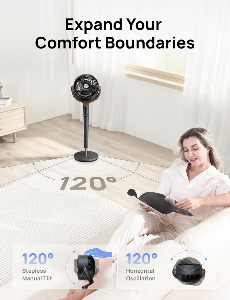 DREO Fan for Bedroom, 120° Oscillating Standing Fans, Quiet Floor Fan with DC Motor, 100ft Pedestal Fans for Room, 9 Speeds, 4 modes, 20dB, 120° Manual Vertical, 37-42" Adjustable Height, 9H Timer - Image 5