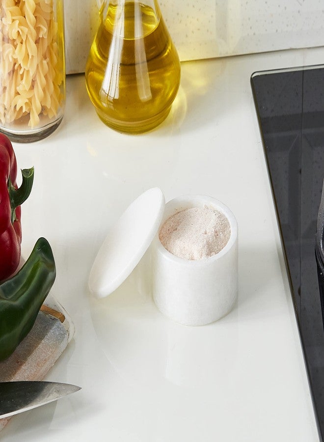 Queenza White Marble Salt Cellar with Lid - 3 Inch Salt and Pepper Bowls, Ramekins, Kosher Salt Holder - Image 3