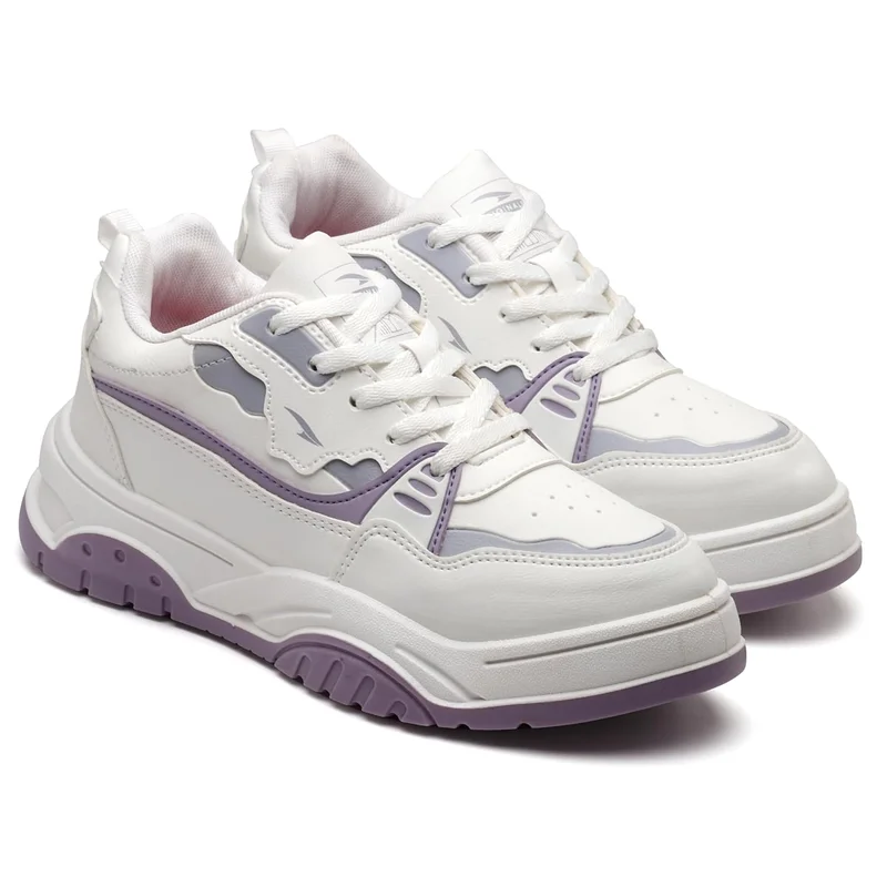 Asian Stylish White Purple Sneakers for Women and Girls