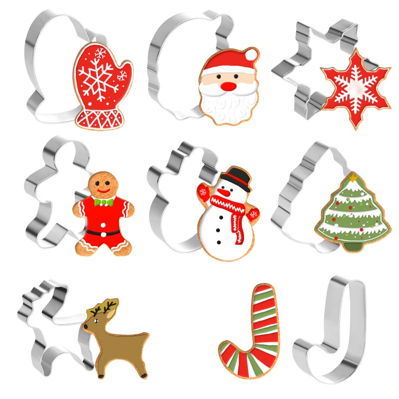 GWHOLE مجموعة قواطع بسكويت عيد الميلاد 8 قطع من GWHOLE قواطع بسكويت معدنية بأشكال عيد الميلاد