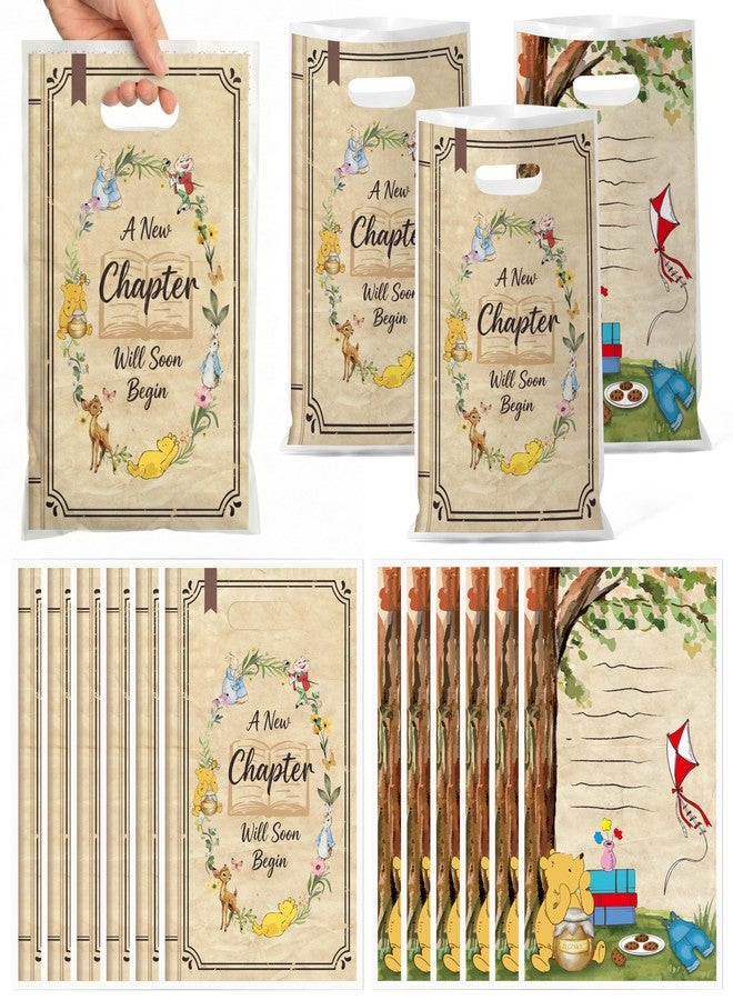 Z1juce 50PCS A New Chapter Will Soon Begin Baby Shower Party Favor Bags Storybook Theme Plastic Gift Bags with Handles for Girls Boys Baby Shower Decorations Vintage Winnie Birthday Goodie Treat Bag - Image 1