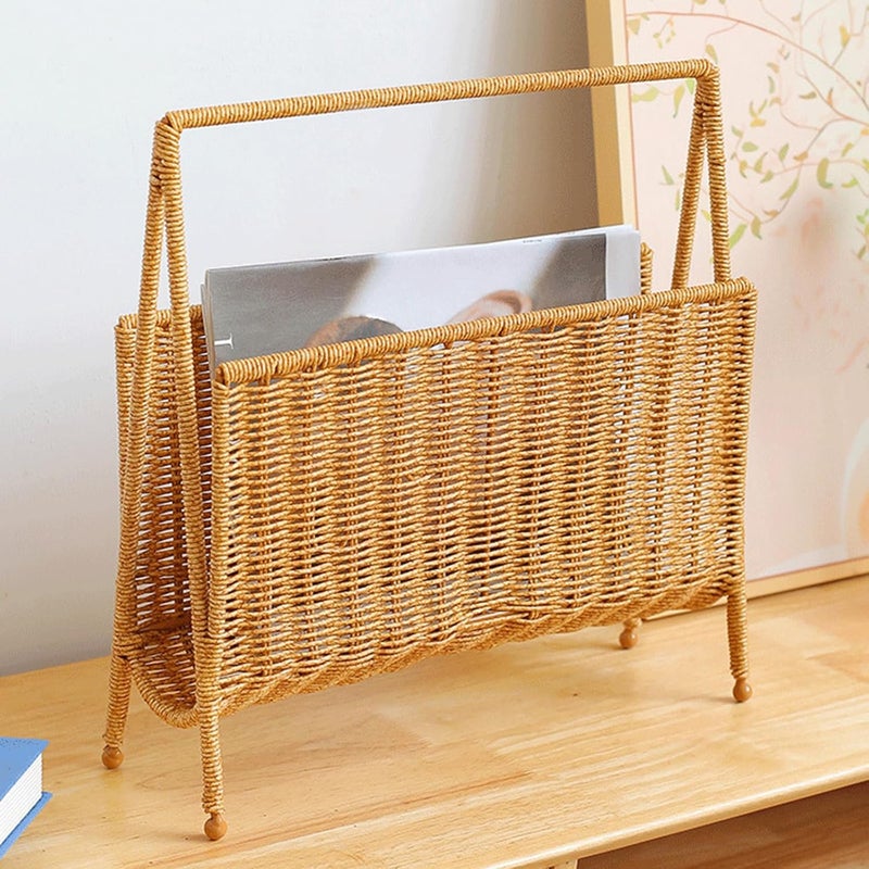 Elegant Woven Magazine Organizers Portable Handwoven Magazine Rack Faux Rattan Organizers for Easy Organization Living Room Storage Shelf - Image 3