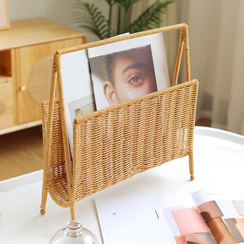Elegant Woven Magazine Organizers Portable Handwoven Magazine Rack Faux Rattan Organizers for Easy Organization Living Room Storage Shelf - Image 2