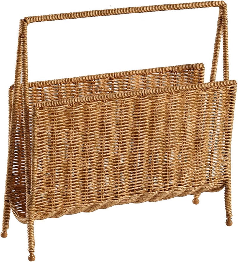 Elegant Woven Magazine Organizers Portable Handwoven Magazine Rack Faux Rattan Organizers for Easy Organization Living Room Storage Shelf - Image 1