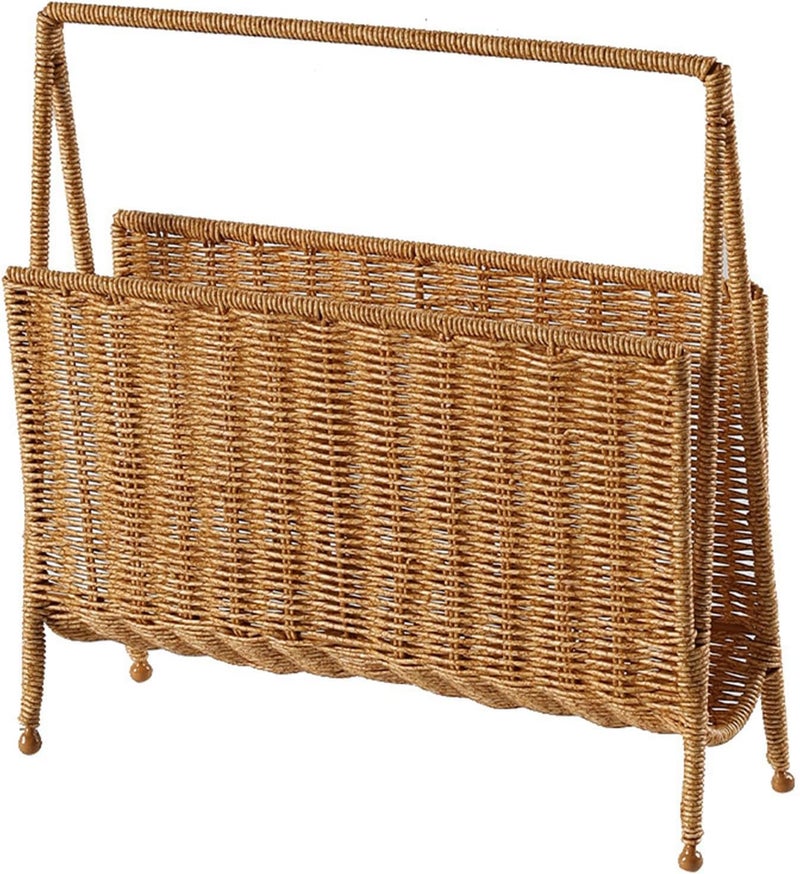 Elegant Woven Magazine Organizers Portable Handwoven Magazine Rack Faux Rattan Organizers for Easy Organization Living Room Storage Shelf - Image 5