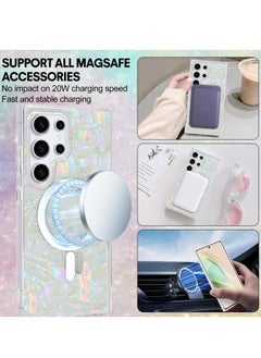 Excefore Magnetic Case for Samsung Galaxy S24 Ultra 5G, Sparkle Bling Pearl Colorful Shell Design Compatible with MagSafe, Shockproof Protective Phone Cover, Non-Yellowing Hard Clear PC Back  - Image 5