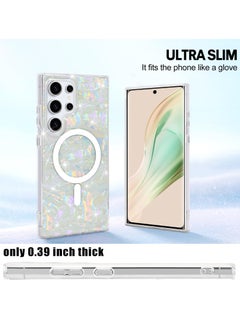 Excefore Magnetic Case for Samsung Galaxy S24 Ultra 5G, Sparkle Bling Pearl Colorful Shell Design Compatible with MagSafe, Shockproof Protective Phone Cover, Non-Yellowing Hard Clear PC Back  - Image 4