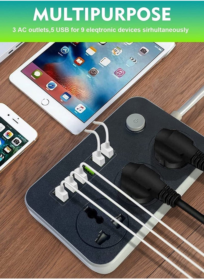 Generic Power Strips Extension Cord 3 Outlets, Power Socket with 6 USB Ports Universal Charging Socket with 2M Bold Extension Cord  - Image 2
