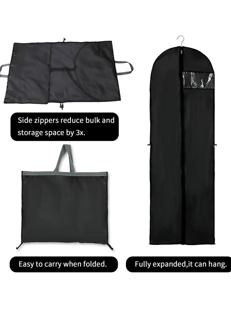GoldenLike Hanging Garment Bag Suit Bag Cover Foldable Clothes Covers Wedding Gown Cover Long Dress Bag Dustproof Clothe Protector for Suit Coat Jacket Long Dress(60*180CM-BLK) - Image 2