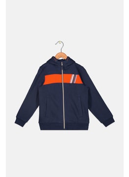 Kids Boy Full Zip Printed Sweatshirt, Navy