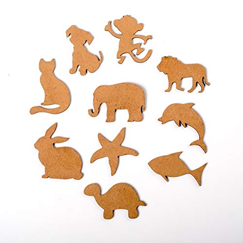 IVEI DIY MDF Wood Sheet Craft Magnet - Plain MDF Fridge Magnet Blanks Cutouts Set for Painting Wooden Sheet Craft, Decoupage, Resin Art Work & Decoration (Animals Set of 10) - Image 1