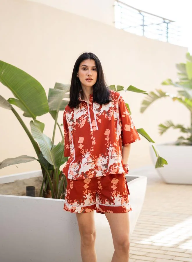 sanskrutihomes Sanskrutihomes Pure Cotton Printed Top and Shorts Pyjama Set