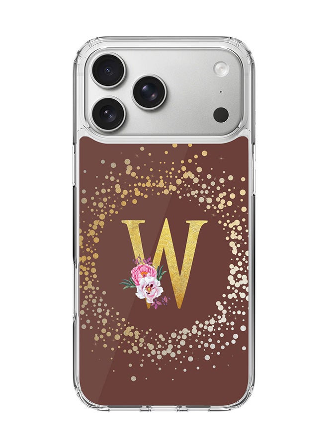 Stylizedd Classic Clear MagSafe Case for iPhone 17 Pro Max , Hybrid Soft Case Flexible Edges Anti Drop TPU PC Gel Thin Transparent Cover [ Designed for iPhone 17 Pro Max ] - Custom Monogram Initial Letter Floral Pattern Alphabet - W  (Brown )