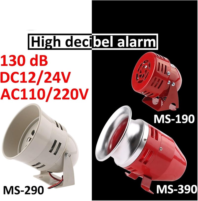 MS-190/290/390 جهد مستمر (DC) 12V، 24V؛ جهد متردد (AC) 220V، 110V؛ محرك معدني صغير أحمر؛ جهاز إنذار صناعي يصدر صوتًا للحماية من السرقة؛ شدة الصوت: 130 ديسيبل (dB). - Image 3