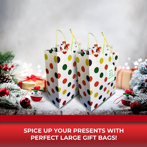 Suffix Retail (Pack of 30) Polka Dots Paper Bags for Return Gifts with Gift Tags & Threads/Gift Bags For Corporate Events (12X8.7X3 inches) | Party Favor Bags for Kids Birthday - 100GSM, multicolor - Image 4