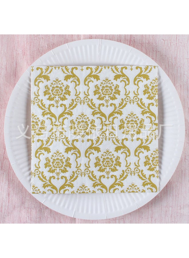 Printed Square Paper Party Decoration Vintage Napkin Household Napkin Western Restaurant Holiday Tableware Paper Towel-Color:Monochrome Printing-Specifications:Gold 2-20 Sheets - Image 1
