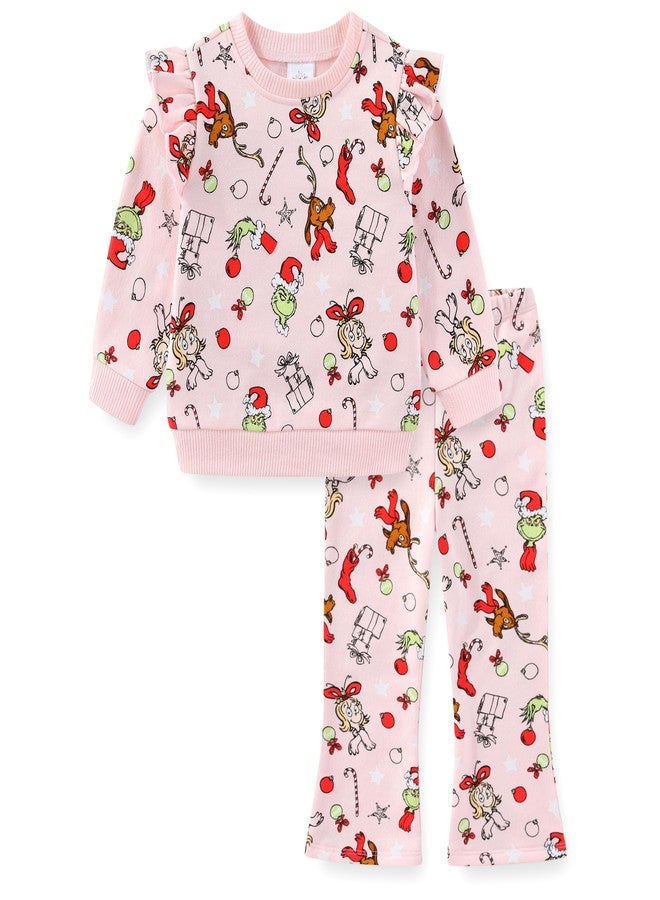 Dr. Seuss Grinch Baby Girls Christmas Sweatshirt and Flared Legging Pants Set for Infants - Image 1