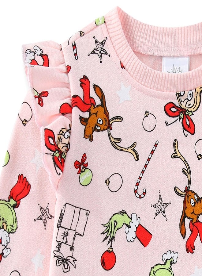 Dr. Seuss Grinch Baby Girls Christmas Sweatshirt and Flared Legging Pants Set for Infants - Image 4