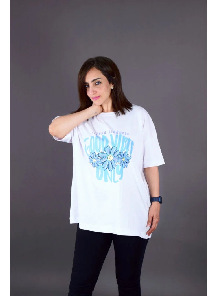 Oversize Fit Crew Neck Printed Short Sleeve T-Shirt - 100% Cotton - Image 3