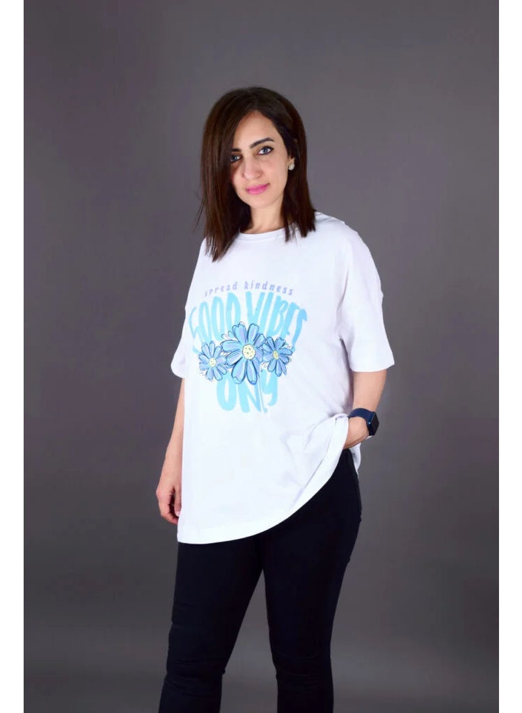 Oversize Fit Crew Neck Printed Short Sleeve T-Shirt - 100% Cotton - Image 1