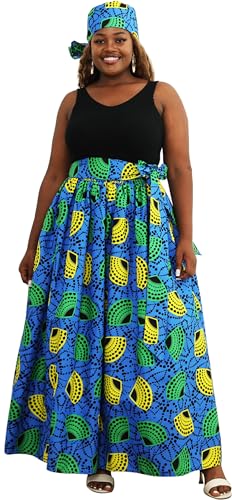 SHENBOLEN Women African Print Skirt Kente Traditional Wax Print Adjustable Strap Maxi Skirt (One Size, G) - Image 1