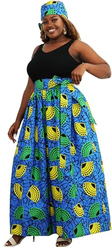 SHENBOLEN Women African Print Skirt Kente Traditional Wax Print Adjustable Strap Maxi Skirt (One Size, G) - Image 4