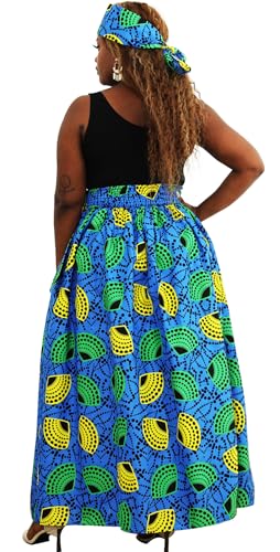 SHENBOLEN Women African Print Skirt Kente Traditional Wax Print Adjustable Strap Maxi Skirt (One Size, G) - Image 5