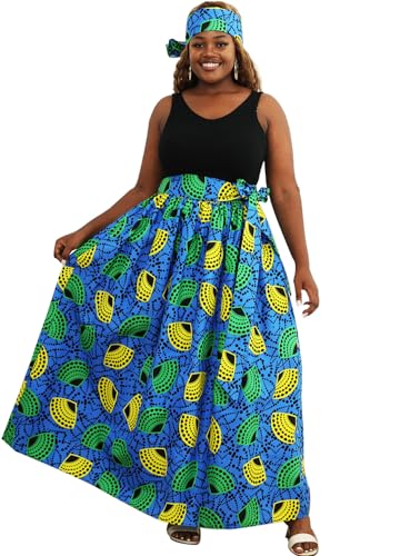 SHENBOLEN Women African Print Skirt Kente Traditional Wax Print Adjustable Strap Maxi Skirt (One Size, G) - Image 3