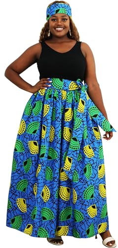SHENBOLEN Women African Print Skirt Kente Traditional Wax Print Adjustable Strap Maxi Skirt (One Size, G) - Image 2