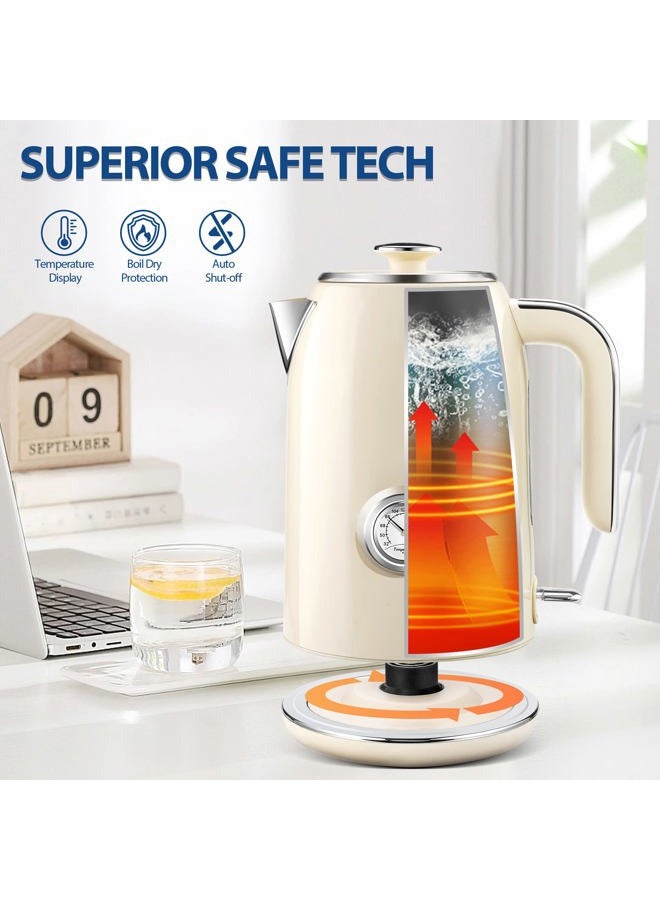 Pukomc Electric Kettle, 1.7L Stainless Steel Kettle with Temperature Meter, 1500W Water Boiler with Led Light, Bpa Free, Auto Shut Off and Boil Protection A - Image 5