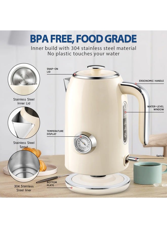 Pukomc Electric Kettle, 1.7L Stainless Steel Kettle with Temperature Meter, 1500W Water Boiler with Led Light, Bpa Free, Auto Shut Off and Boil Protection A - Image 2