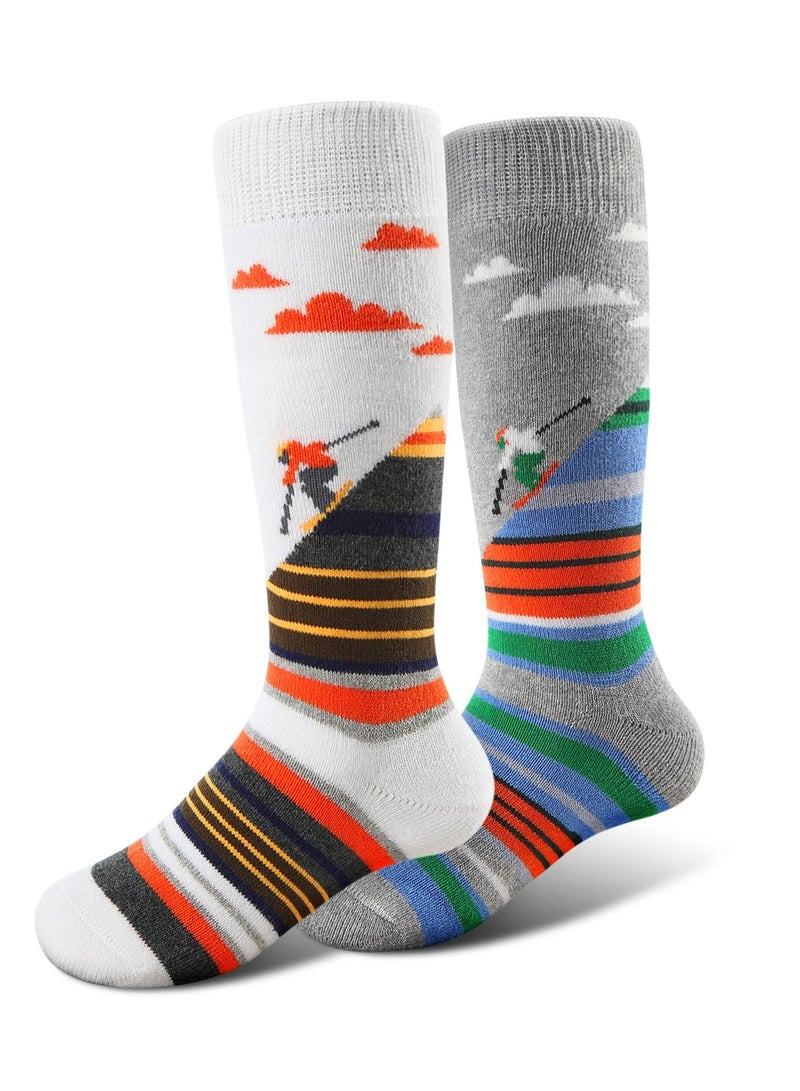 SYOSI Ski Socks Kids Winter Warm Socks, 2 pair Skiing Snowboard Skating Socks for Boys and Girls Toddler 2 Color  - Image 1