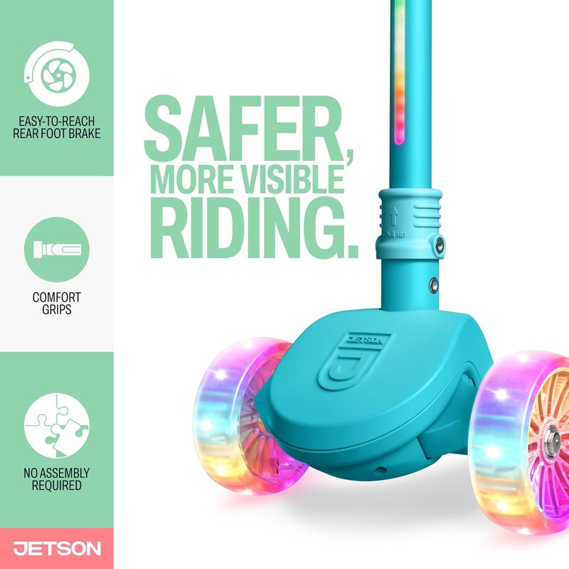 JETSON 3-Wheel Light-Up Kick Scooter, Lights on Stem & Wheels, Height Adjustable Handlebar, Rear Brake, Foldable, Ages 3+ - Image 5
