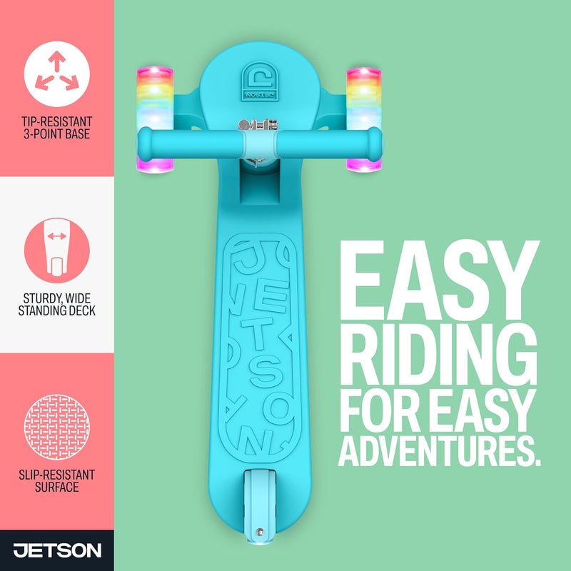 JETSON 3-Wheel Light-Up Kick Scooter, Lights on Stem & Wheels, Height Adjustable Handlebar, Rear Brake, Foldable, Ages 3+ - Image 3